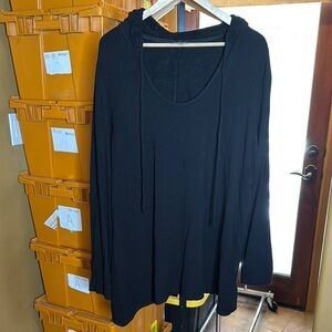Avenue Yummy Fleece Tie Hoodie Pullover Black Top Size 2X 18/20
